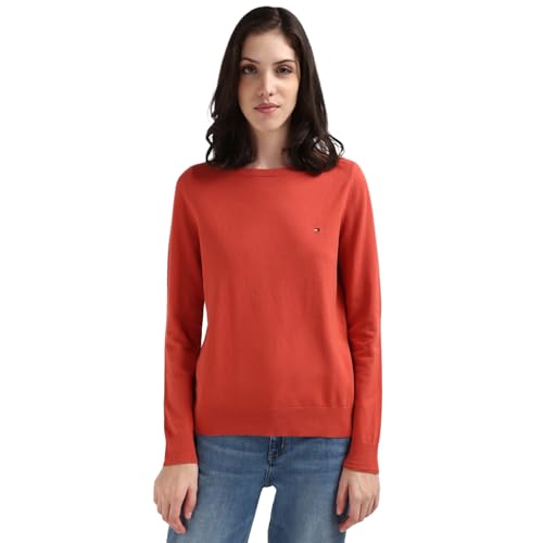 Tommy Hilfiger Red Organic Cotton Solid Women Regular Fit Sweater