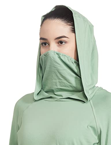 Enamor Athleisure Women's 4 Way Stretch Cotton Quick Dry and Antimicrobial Hooded Mask T-Shirt for Women - A302(A302-Pistachio-M)