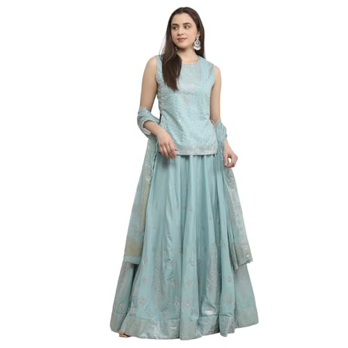 Biba Women Powder Blue Cotton Printed Lehenga Set_42