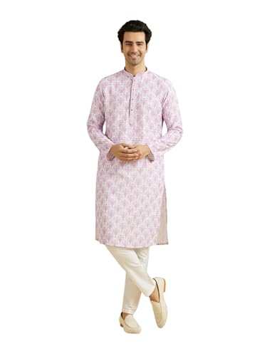 Manyavar Men's Art Silk Embroidery|Sequin Work Kurta Pyjama Set (Lilac,M)