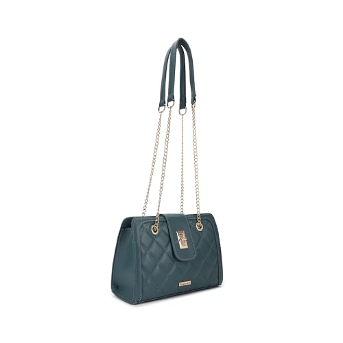 Fastrack Quilted Shoulder Bag | Faux-Leather Women's Handbag | Adjustable Strap with Flap Lock & Gold Hardware
