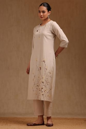 Soch Womens Beige Linen Floral Print Kurta Set