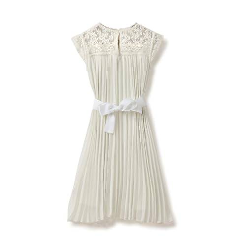 UNITED COLORS OF BENETTON Regular Fit Round Neck Embroidered Lace Insert Perma Pleat Dress (Size: 1-2 Years)-25P4POLDR0RFI074 White