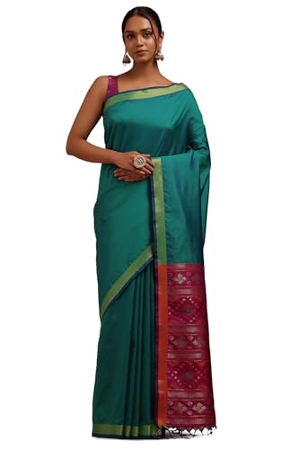 Soch Womens Teal Green Silk Solid Saree