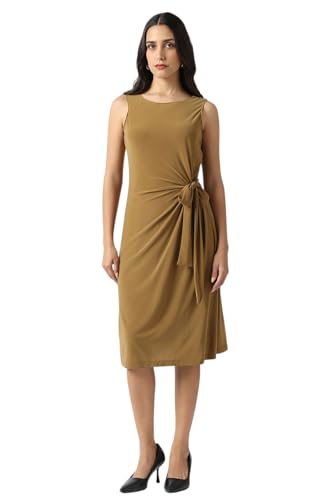 Women Brown Solid Knee Length Casual Dress
