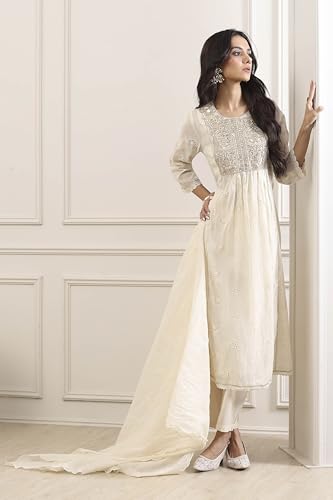 Biba Women Yellow Cotton Gathered Suit Set_34