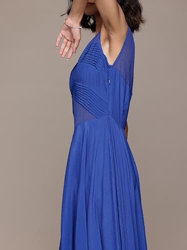 Label RITU KUMAR Round Neck Sleevelesss Solid Long Dress Royal Blue