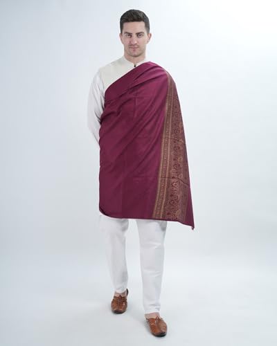 MANRA Men's Kashmiri Acro Wool Self Design Border Plain Shawl for Winter-Dark Purple