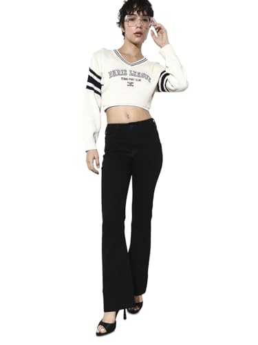 ONLY Women's Solid Flared Mid-Rise Black Jeans