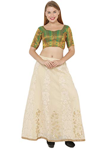 SALWAR STUDIO S Women's Green Jacquard Readymade Saree Blouse-SSB2964-GREN