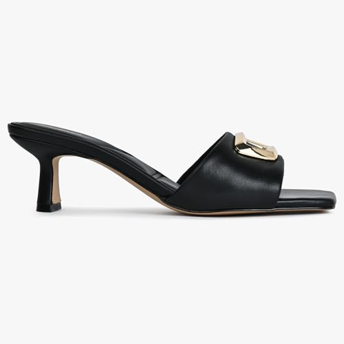 Aldo THELMA-001-BLACK Leather Square Toe Kitten Keel Dress Sandal (6)