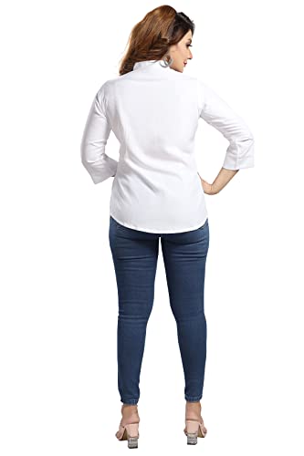 QUEEN SHIELD Women's Rayon Formal Shirt with Front Pleated & 3/4th Sleeves QS_4102 (in, Alpha, M, Regular, White)