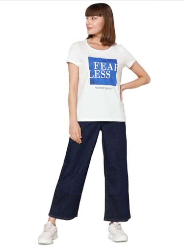 VERO MODA Women Graphic Print Cotton Regular Fit White T-Shirt