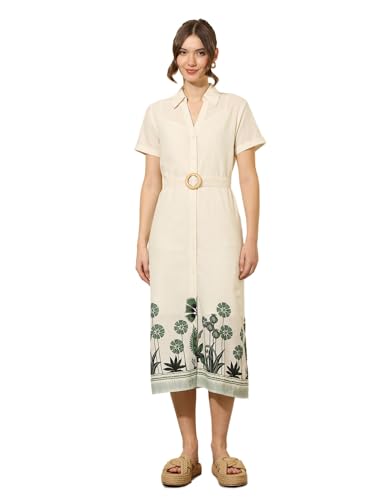 U.S. POLO ASSN. Floral Printed Midi Shirt Dress (UWSS25DRS159_White_XL)