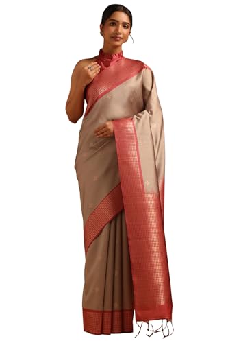 Soch Womens Beige Tussar Geometric Zari Woven Saree
