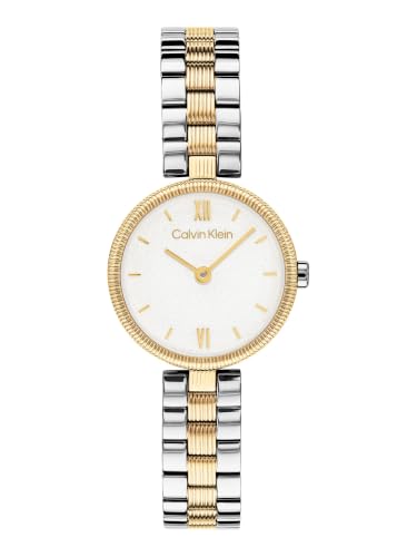 Calvin Klein Gleam Qtz Basic Slim White Shimmer Color Round Dial Women's Watch | Two Tone Stainless Steel Material | Bracelet Watch - 25100226