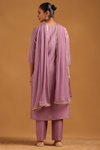 Soch Womens Purple Roman Silk Floral Salwar Suit With Stone Work