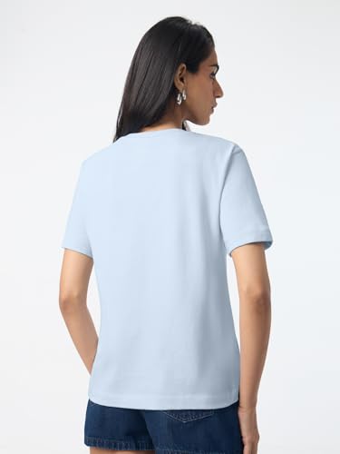 The Souled Store Totally Judging: Women and Girls Short Sleeves Round Neck Light Blue Graphic Printed Cotton Relaxed Fit Breathable Everyday Streetwear T-Shirt