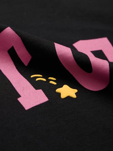 The Souled Store Lilo & Stitch: Out of This World Women and Girls Short Sleeves Round Neck Black Graphic Printed Cotton Oversized T-Shirts