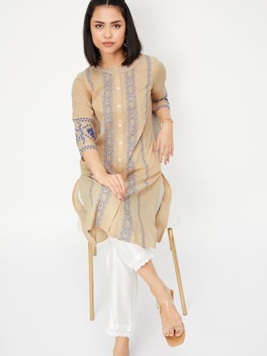 Max Women's Cotton Regular Kurta (PFWWSP25DI_Beige
