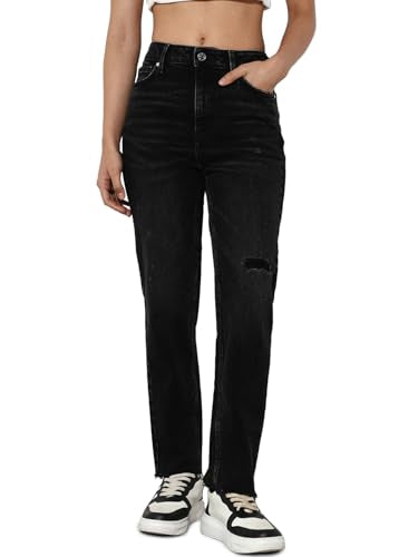 ONLY Women's Straight Fit High Rise Black Jeans