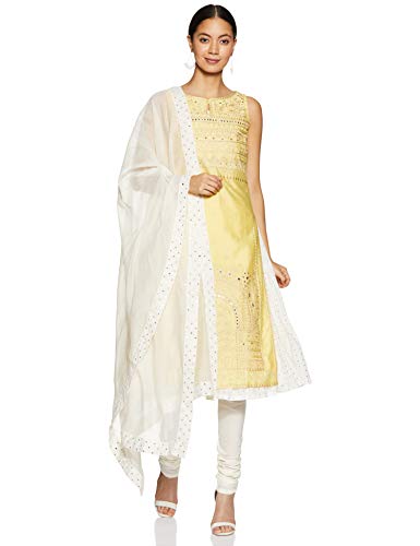 BIBA WOMEN EMBROIDERY FITTED SALWAR KURTA DUPATTA(SKD6732_YELLOW_36)