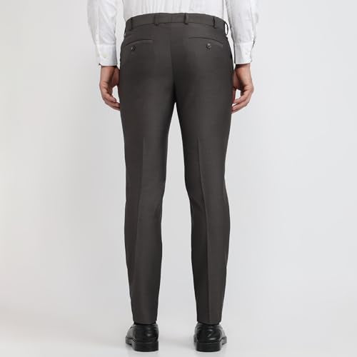 Raymond Men Slim Fit Structure Pattern Polyester Blend Flat Front Formal Trouser Dark Brown