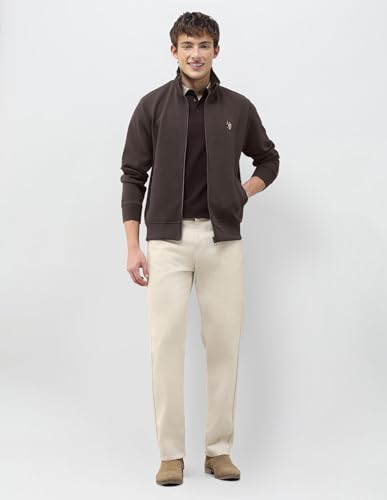 U.S. Polo Assn. Denim Co. Men's Solid Regular Fit Sweatshirt (UDSWS0726_Dark Brown_S)