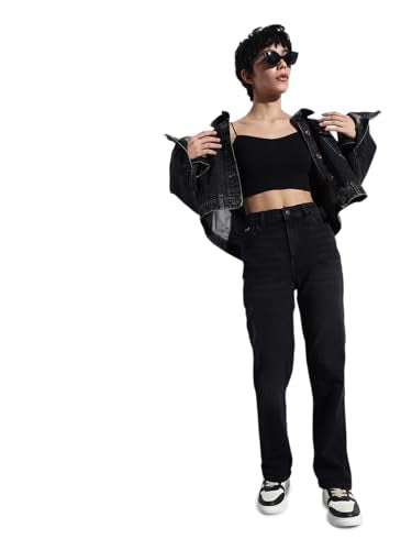 ONLY Women's Straight Fit High Rise Black Jeans