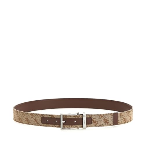 Guess Men Brown Polyester Monogram Strave Adjustable Belts with Tang Buckle