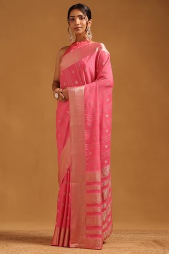 Soch Womens Pink Georgette Ethnic Motifs Zari Woven Saree