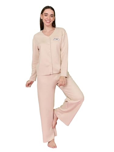 Sweet Dreams Women's Polyester Cartoon Pajama Set Pack of 2 (OCW-4268 Light Cream_XL)