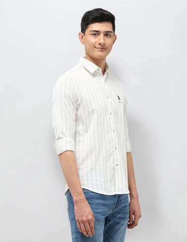 U.S. Polo Assn. Denim Co. Men's Striped Fitted Shirt (UDSHT1999_Ecru