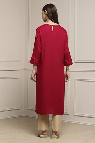 Biba Women Pink Viscose Rayon Straight Dyed Kurta_40