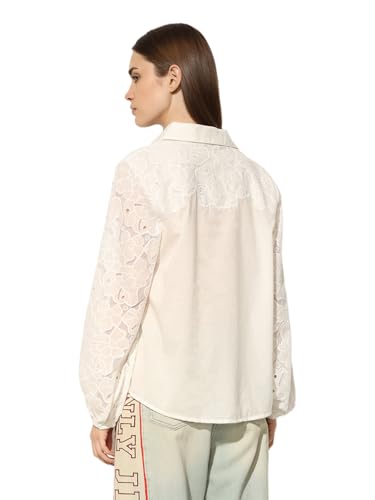 ONLY Women's Embroidered Oversized White Shirt
