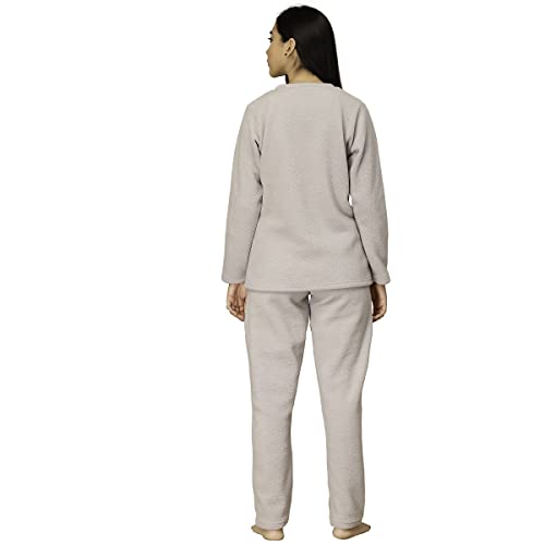 Sweet Dreams Women Grey Polar Fleece Applique Winterwear Night Suit