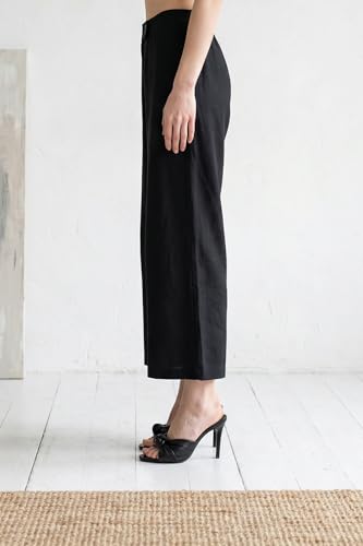 W for Woman Black Solid Wide Leg Ankle Length Pants - (W63413-225528-L)
