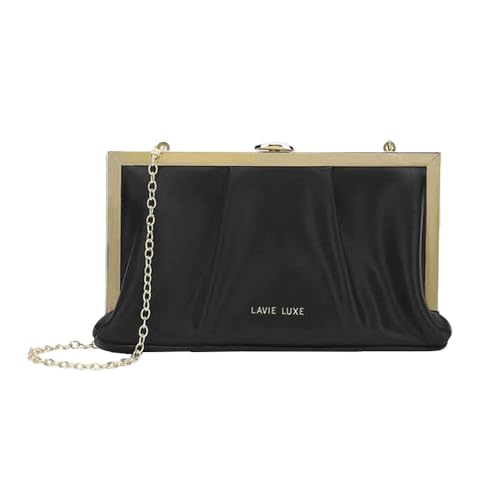 Lavie Luxe Pleatz Solid Synthetic Zipper Closure Women's Clutch (BLACK,MEDIUM)