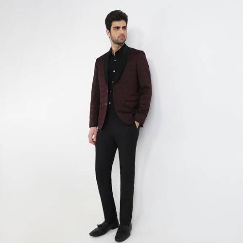 Raymond Maroon Jacquard Pattern Men Suit