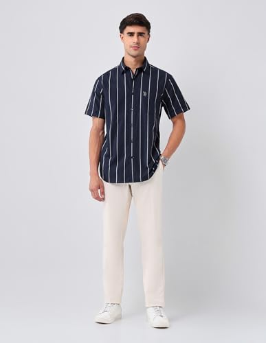 U.S.Polo Association Men's Vertical Striped 135Th Shirt (USSHT3128H_Navy_39)