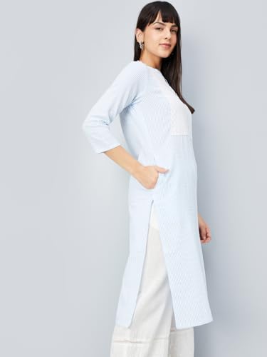 Max Women Lace Detail Straight Kurta (Blue_XXL)