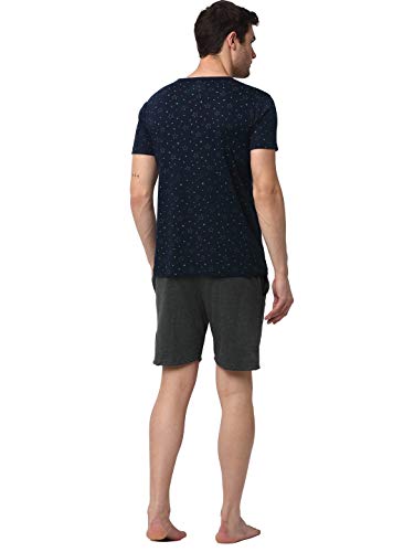 VIMAL JONNEY Cotton Blend Night Suit Co-ord Set for Men with V-Neck Half Sleeve T-Shirt and Short-V_P1NVY_D11_ANT_02-XL