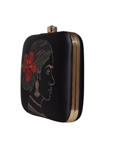 Artklim Black Based Floral Women Printed Clutch