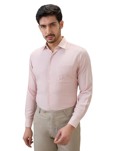 Raymond Men Contemporary Fit Structure Pattern Bamboo Polyester Blend Semi Cutaway Collar Full Sleeve Formal Shirt Orange