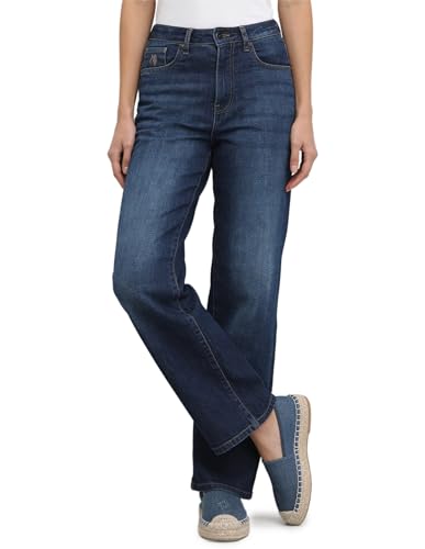 Women Straight Fit High-Rise Dark Blue Lightweight Stretchable Jeans