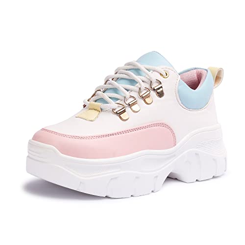 LENSBURY Women's Shoes for Walking Gym Training, Casual, Sports, Slip-On, Lightweight Lace up Athletics Slipon Running Sneaker for Ladies and Girls LBCNV6051PNK-39 Pink