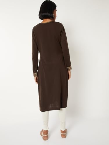 Max Women Floral Knit Straight Kurta (Brown_XXL)
