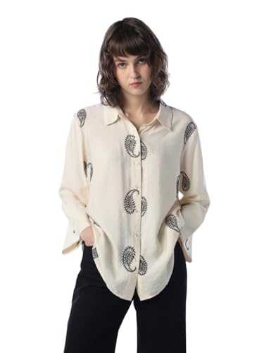 ONLY Women Self Design Oversized Beige Shirt