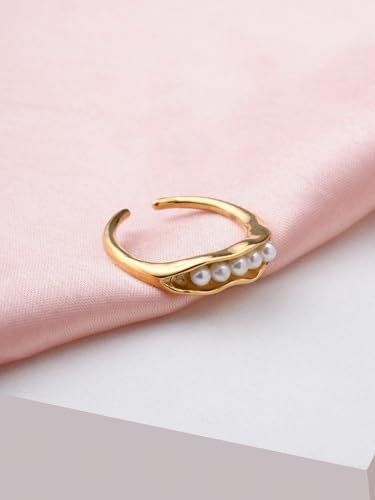 PALMONAS Luxe Line Pearl Accent Ring Gifts For Girlfriend (Size-Adjustable) | Gift For Women & Girls