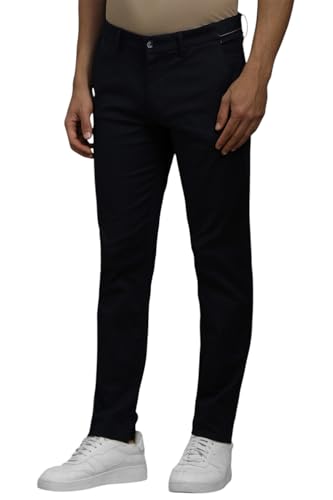 Men Navy Contemporary Fit Textured Flat Front Casual Trousers